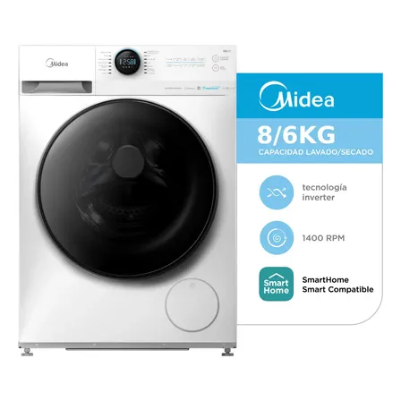 Lavasecarropas Midea Inverter Smart 8 Kg Mf200d80wb/w-a1 Color Blanco