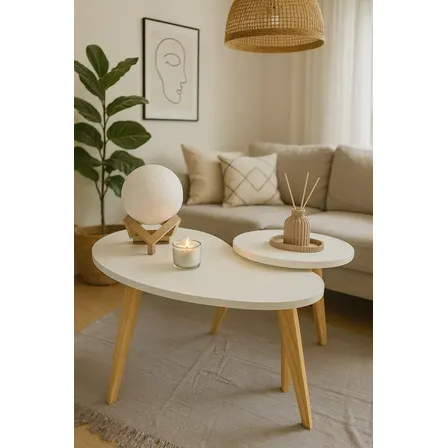 Set Mesas Ratonas Nordicas Boomerang Blanco