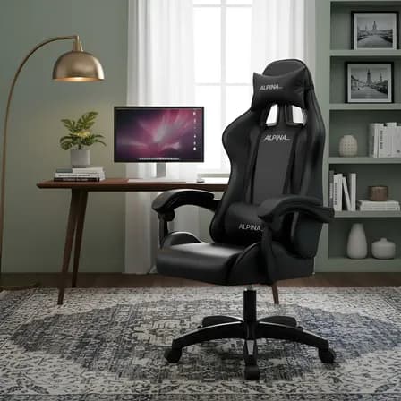 Silla Gamer Alpina Ergonómica Giratoria Reclinable ft-088 Color Negro Material del tapizado Cuero sintético
