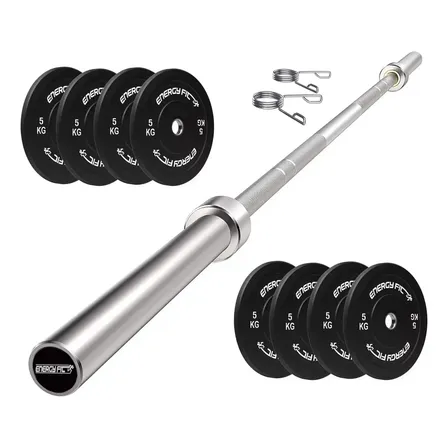Kit Barra Olimpica 2.2 Mts 20kg + Discos Bumper 40kg Premium 8 De 5 Kg