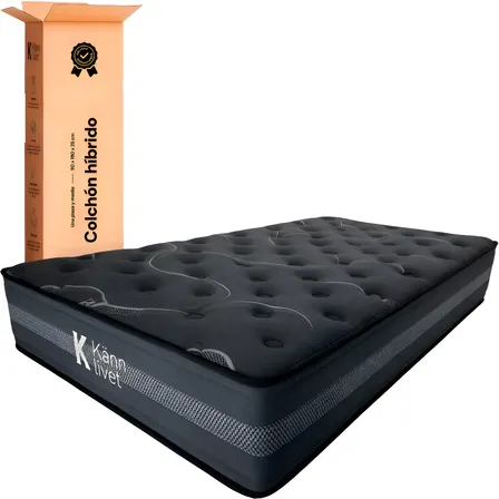 Colchon 1 1/2 Plaza 90cm × 190cm × 25cm Espuma Alta Densidad Firme Resorte Caja Negro KL-Eterna Känn Livet