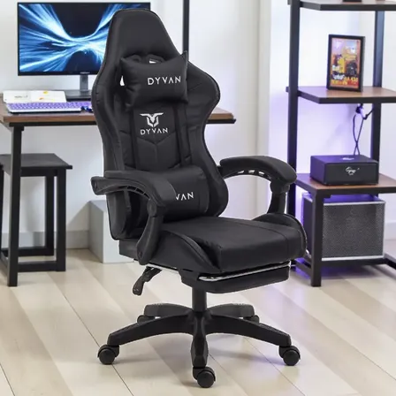 Silla Gamer Pc Dyvan 73210 Ergonomica Reclinable Apoya Pies Color Negro Material Del Tapizado Cuero Sintético