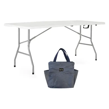 Mesa Plegable Picnic Para Jardin Exterior 180x74 + Bolso Termico Calidad Superior Material 100 % Virgen Camping Jardin Unica Blanca En El Mercado